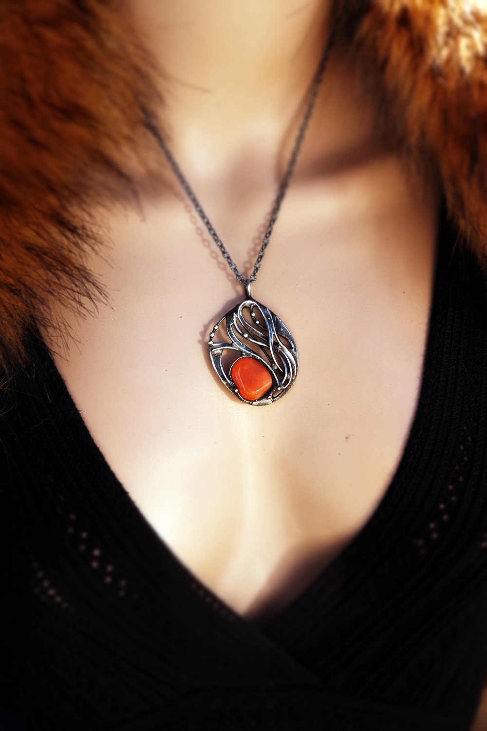 cínovaný náhrdelník - karneol