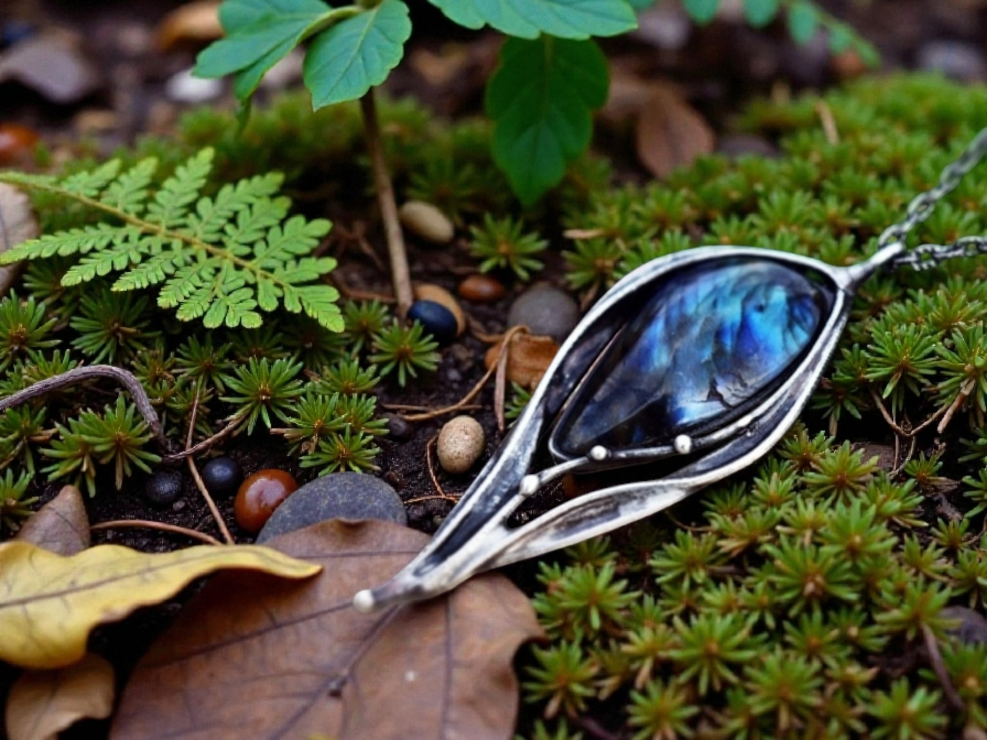 labradoritová kapka - cínovaný náhrdelník pro intuici