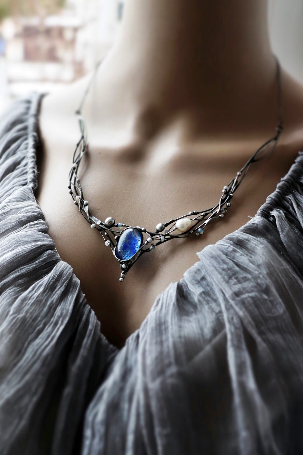 fusingové sklo a perla