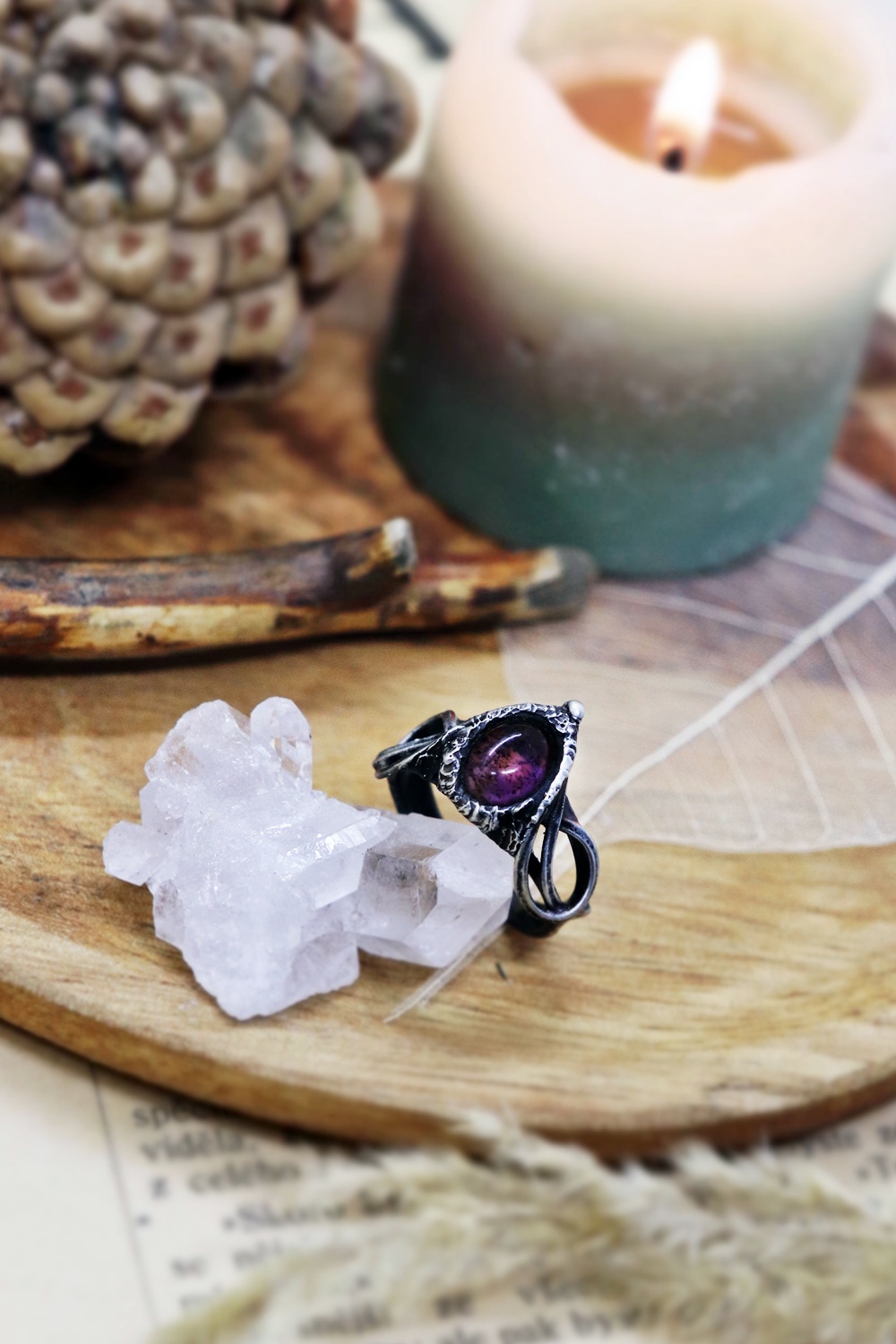 cínovaný prsten ametyst